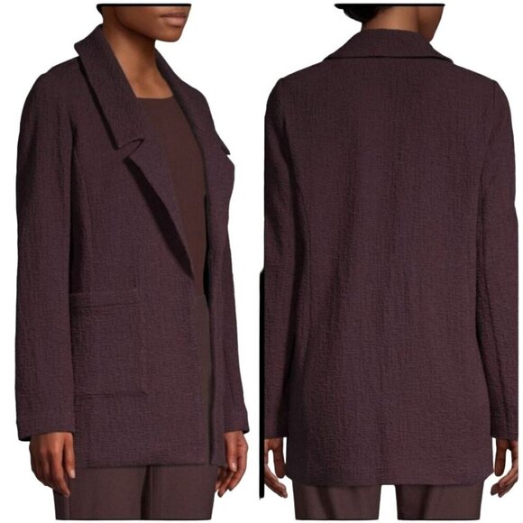 Eileen Fisher Notched Collar Textured Open Front Blazer Pockets In Casis Size M - Picture 6 of 8